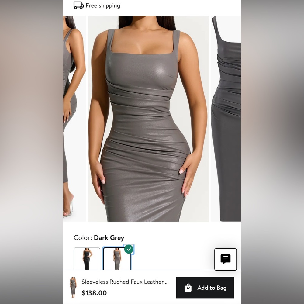 Sleeveless Ruched Faux Leather Midi Dress
Naked Wardrobe in Grey Size M